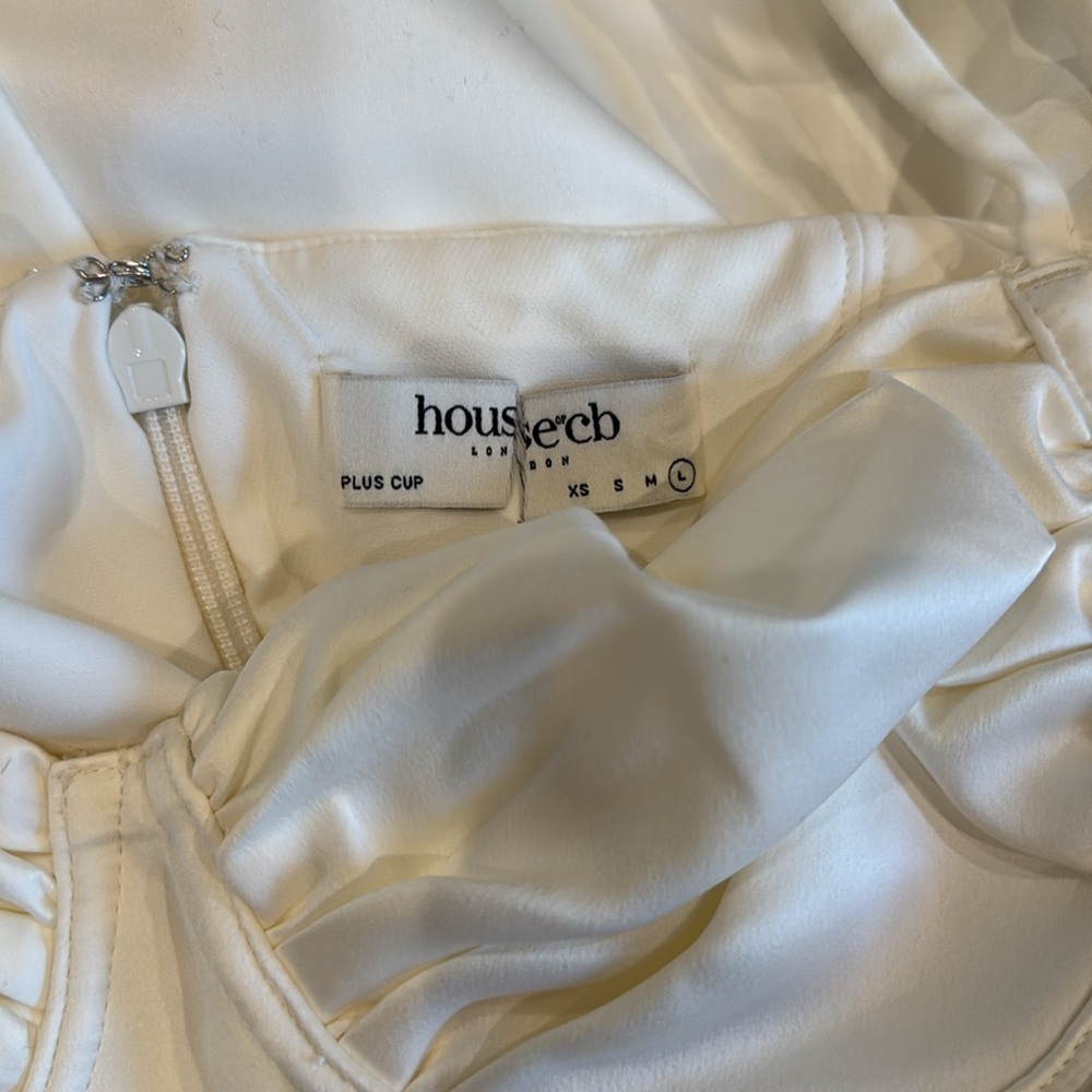 NWOT HOUSE OF CB Flora Ivory Satin Corset Side Slit Midi Dress sz L PLUS CUP - Picture 9 of 9
